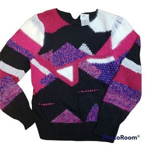 VINTAGE Piaf Grandma Core Abstract 80's Sweater Size Small Black Pink Purple